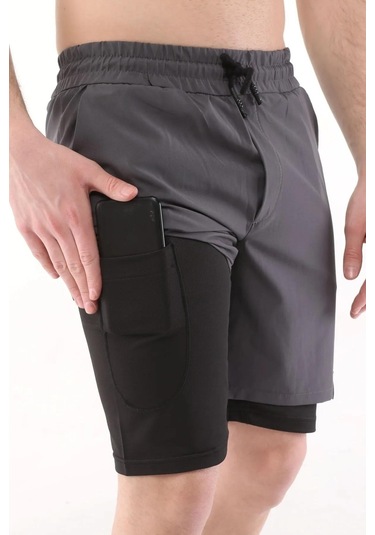 Genius Store Running Hızlı Kuruma Micropoly Antrenman Halısaha Fitness Kısa Taytlı Erkek Sporcu Şortu Füme