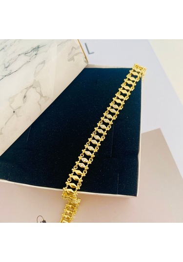 Kuyumcu Model Bileklik Vintage Arpa Bileklik Zirkon Çelik Kararmaz Xuping 14ayar Gold 17+3cm Gold