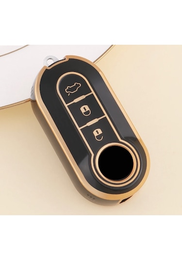 Fiat Uyumlu Bravo Anahtar Kılıfı Parlak Siyah Gold
