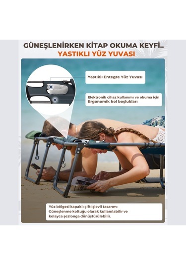 Kingcamp Magnolia B10 Plus Hands-free Premium 7 Kademeli Katlanır Şezlong Blue/grey Mavi