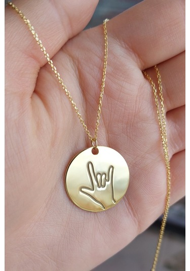 925 Ayar Gümüş 24 Ayar Altın Kaplama İşaret Dili Kolye