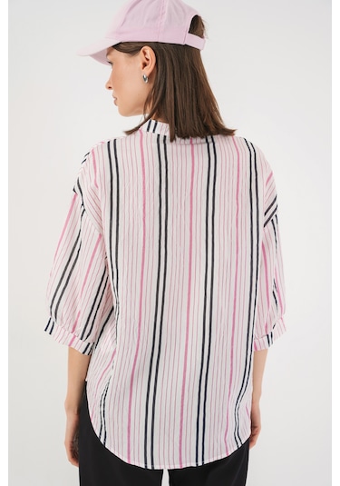 Bigdart Kadın Çizgili Oversize Bluz 967 - Pembe