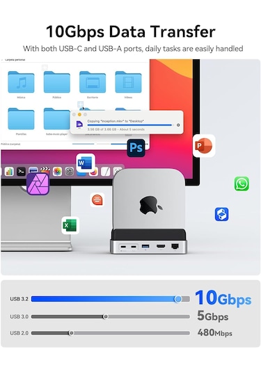 Orico Vs10 Mac Mini 10in1 Dikey Bağlantı Docking Station - M.2 Nvme,hdmı,2.5g Lan,10gbps Type-c Usb-a