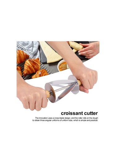 Kosona Pasta Kesici, Çapraz Bıçaklı Paslanmaz Çelik Croissant Dough Bölücü, Ahşap Kolu Mutfak Fırın Aracı Diğer