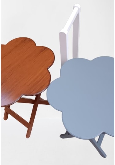 1448bng90100çanta Zigon Sehpa Papatya Model İkili Takım Ahşap Mdf Ceviz Ve Gri Renk El Yapım