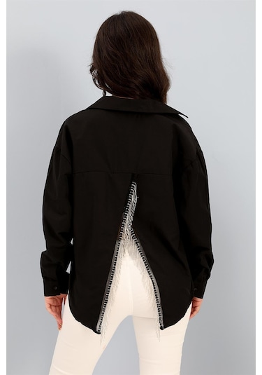 Gömlek Cepli Arkası Zincir Detaylı - Siyah-siyah Siyah