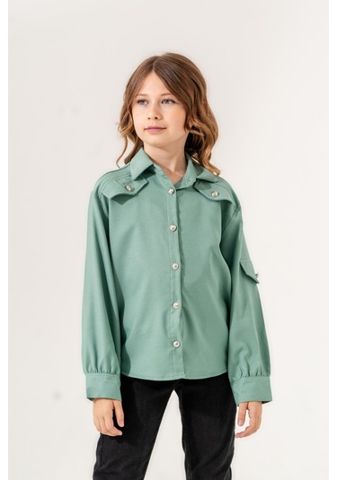Kız Çocuk Cep Süslü Gömlek 3140 Yeşil
