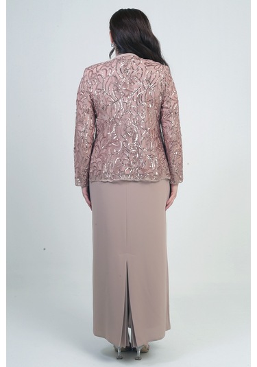 Kadın Pul İşlemeli Boncuk Detaylı Tül Ceket Yarım Ay Kollu Uzun Elbise Astarlı Krep Büyük Beden 2'li Takım Bej Kadın Pul İşlemeli Boncuk Detaylı Tül Ceket Yarım Ay Kollu Uzun Elbise Astarlı Krep Büyük Beden 2'li Takım Bej
