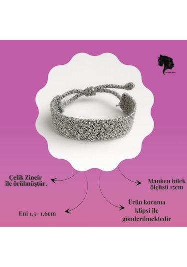 Kordon Çelik Zincir Örme 8 Sıralı El Yapımı Silver Renk Bohem Bileklik Gümüş