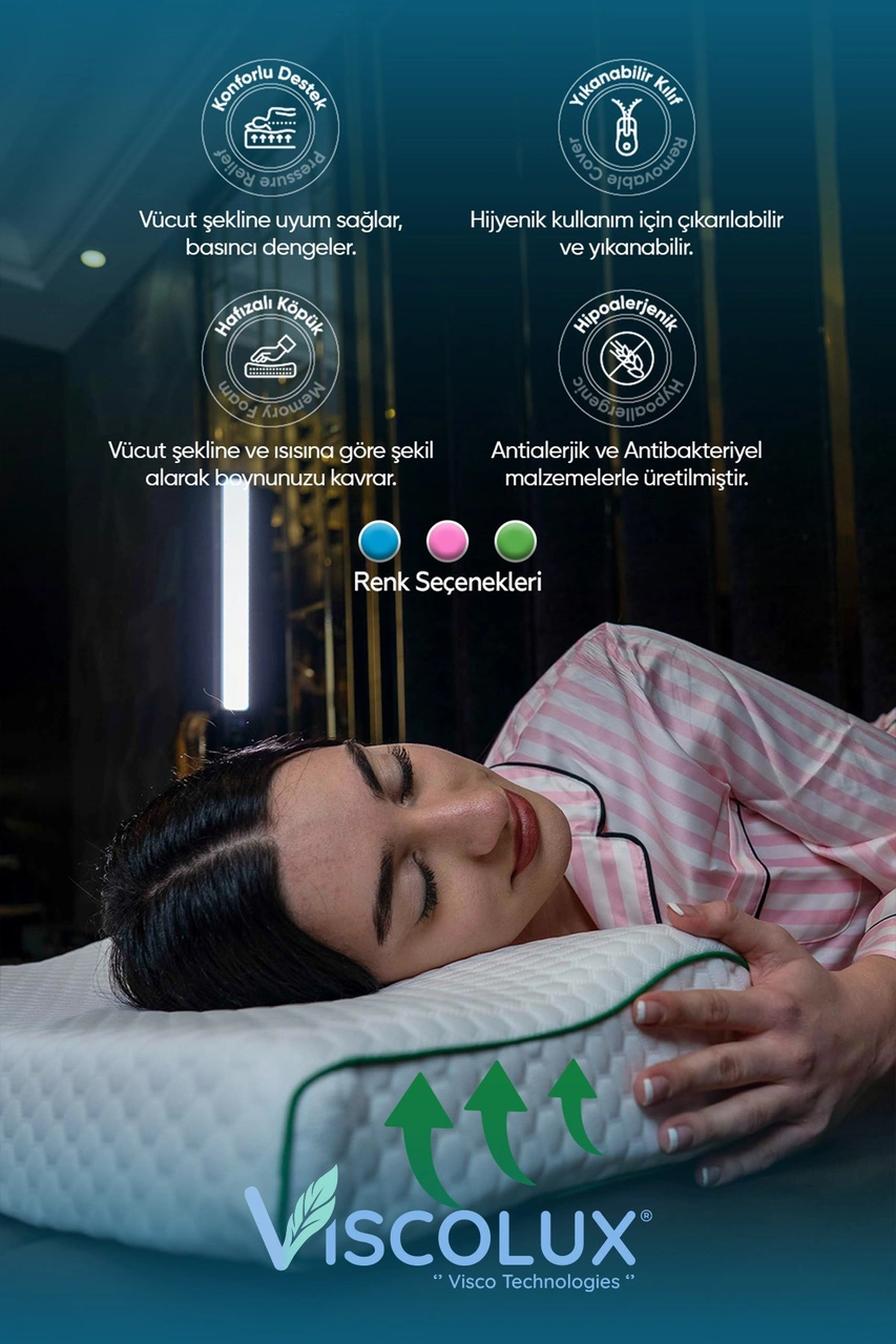 Medium Boy Ortopedik Yastık - Boyun Destekli Visco Yastık 56x36x11/7 Yeşil