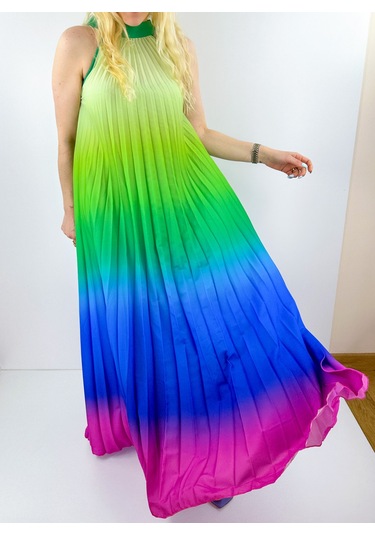 Modaonna Renkli Tasarım Şifon Elbise