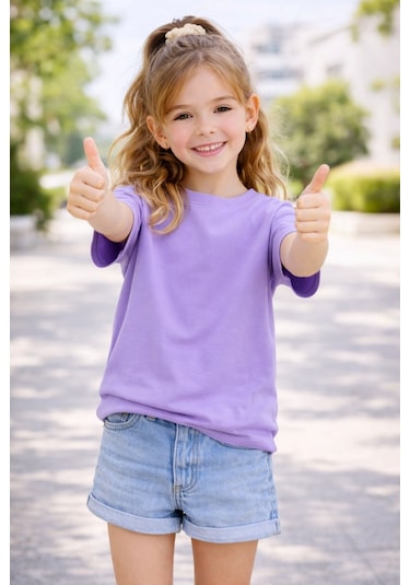 Zuzunga Unisex Basic Kısa Kollu Çocuk T-shirt Mor