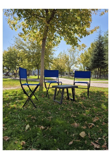 3'lü Katlanabilir Bahçe Piknik Balıkçı Kamp Seti Mavi