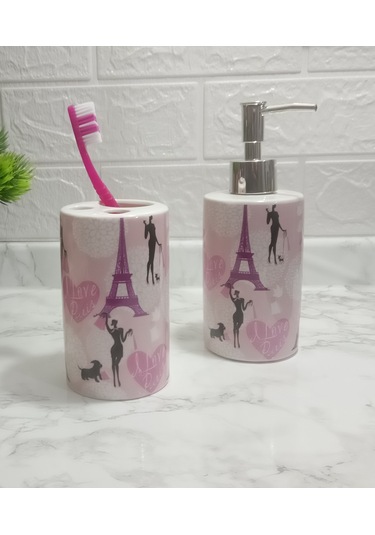 Sıa Sıvı Sabunluk Ve Diş Fırçalık 2 Li Banyo Seti Paris . Pembe
