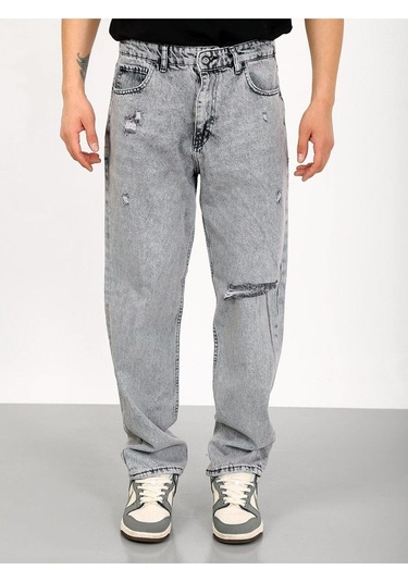 Baggy Gri Diz Yırtık Jean-gri - 33 Gri