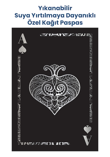 Yıkanabilir Kağıt Maça As Oto Paspas Kağıdı Siyah Gümüş 50 Adet