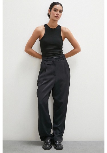 Never More Kemer Detaylı Klasik Pantolon Siyah
