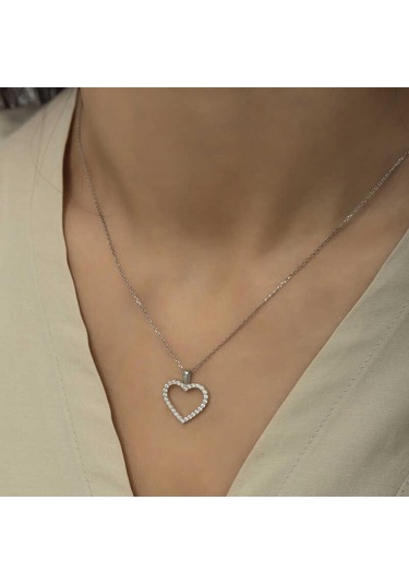 Gümüş Kalp Bayan Kolye-202774 Çok Renkli