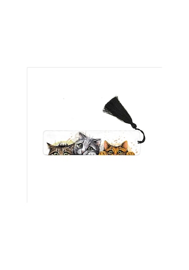 Sevimli Kediler Baskılı, Püsküllü Kitap Ayracı Hediyelik Bookmark,ayraç-118