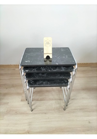 Evko Mobilya Buket Sehpa, 4'lü Zigon Sehpa, Dörtlü, Krom-smermer