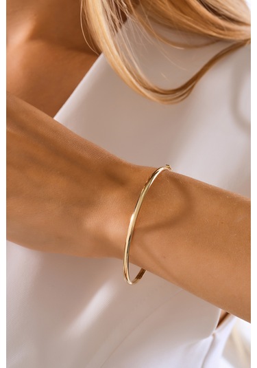 14 Ayar Altın Bombeli Düz Kelepçe Bilezik - Mmblk-33031 Sarı Altın