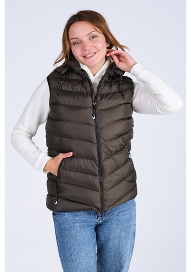 Everest Jel Dolgu Unısex Kapüşonlu Şişme Yelek Haki