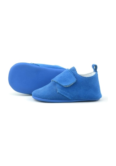 Hapshoe Kids Hakiki Deri Mavi Cırtlı Kız Bebek Patik Mavi