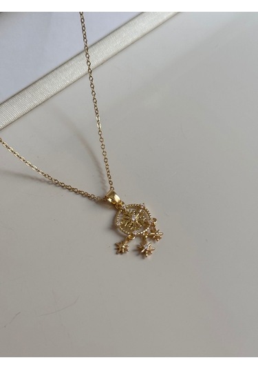 Kar Tanesi Ve Yıldız Figürlü Altın Kaplama Kolye Işıltılı Ve Spiritüel Tasarım Altın