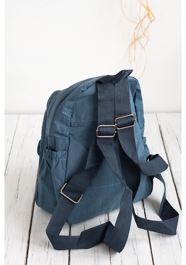 Krinkıl / Klinkır Su Geçirmez Ithal Kumaş Çok Gözlü Günlük Küçük Kadın Sırt Çantası Indigo Mavi 8317 Mavi