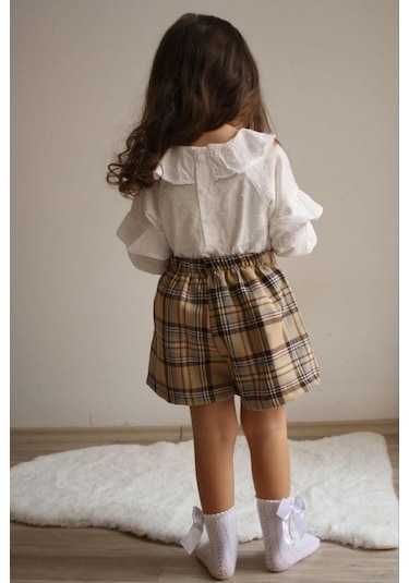 Ekose Şort Etek Bluz Kız Tarz Takım 001