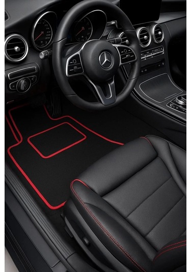 5 Parça Universal Topuk Destekli Oto Halı Paspas Takımı Kenar Renk Kırmızı