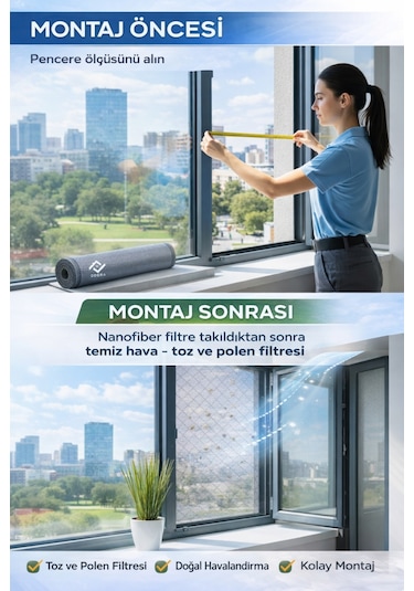 Respilon- Odera Yeni Nesil Sineklik - 3 Katmanlı Toz Polen Alerjen Pencere Filtresi 600x120 Cm