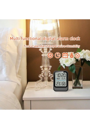Vkemall Çok İşlevli Dijital Elektronik Çalar Saat, Dijital Ekranlı Sıcaklık Ve Nem Saati, White