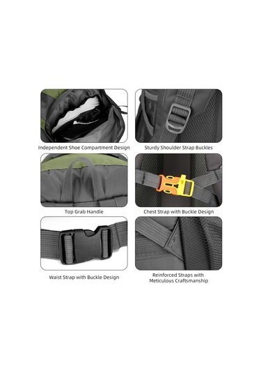 Tenfowee 50l Su Geçirmez Dağcı Çanta, Çok Bölmeli Outdoor Sırt Çantası, Yüksek Yoğunluklu Nilon, Hava Geçirgen Arka Sistemi - Yeşil Yeşil