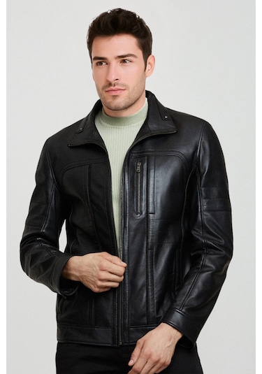 Derije Mateo Hakiki Deri Erkek Siyah Mont