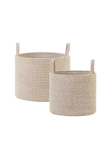 Ocean Home Textile 2'li Bej Kırçıllı Pamuklu Halat Sepet Set 26 x 22 / 35 x 27 cm