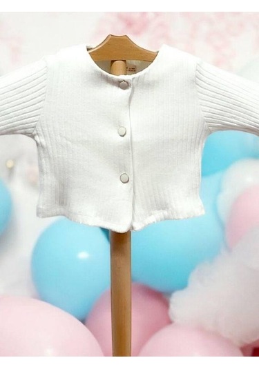 Kız Çocuk Kolları İspanyol Kol Düğmeli Hırka-15214 Ekru