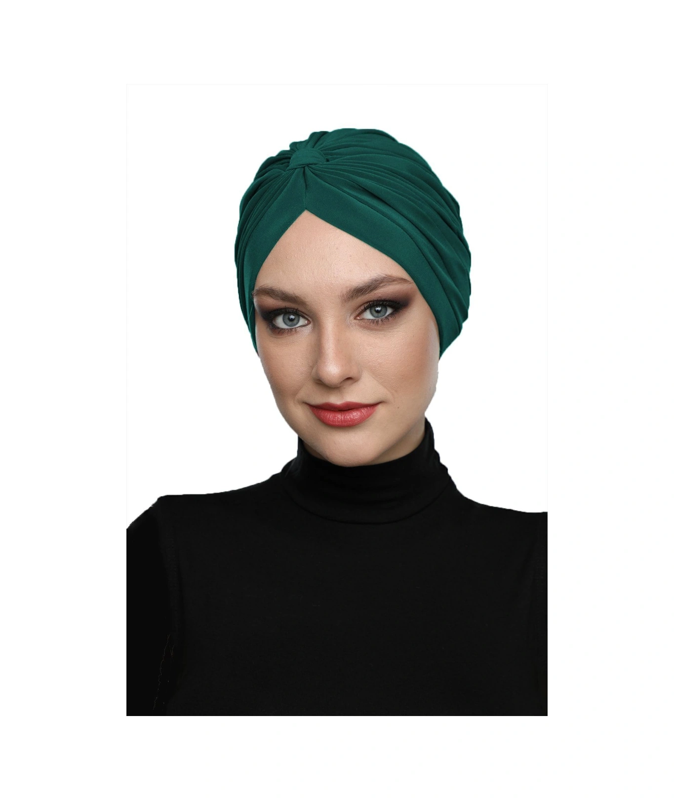 Çapraz Bantlı Yeşil Hazır Türban Tesettür Havuz Bonesi Hürrem