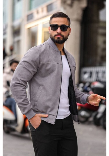 Erkek Süet Kolej Ceket Gri Süet