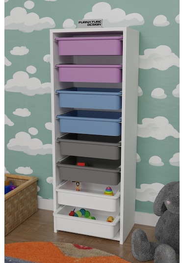 8 Sepetli Çok Amaçlı Dolap Oyuncak Mutfak Dolabı - Beyaz-karışık