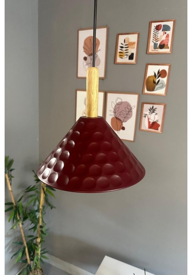 Rumy Vişne Çürüğü Tekli Avize Ahşap Başlık Sarkıt Ofis Showroom Salon Mutfak Avizeleri Bordo