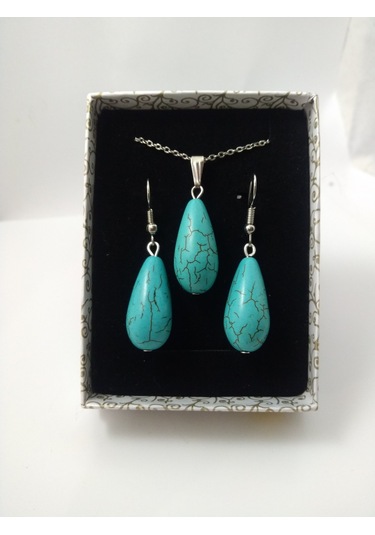 Turkuaz Firuze Taşı Kolye/Küpe Set – Doğaltaş Kolye ve Küpe Tak N11.8657