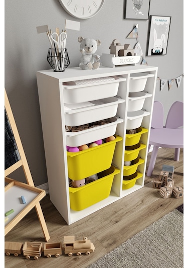 %100 Mdf - Medium Duo 12 Sepetli Oyuncak Dolabı Sarı