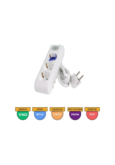 Viko Multi-let 3'lü Grup Priz Anahtarlı Topraklı Çocuk Korumalı 2 M Beyaz - 90117302