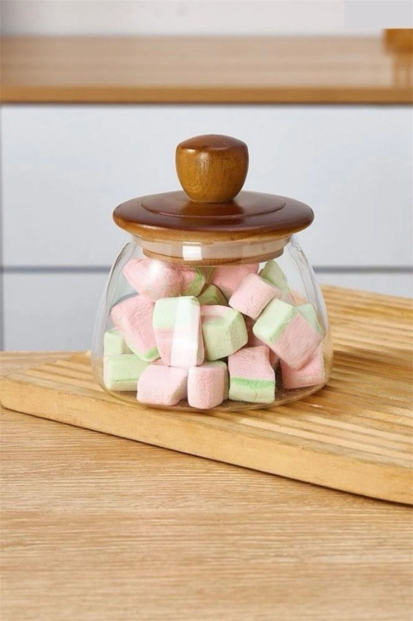 Qerhome Akasya Kapaklı Herry Borosilikat Konik Cam Kavanoz 500 Ml 1 Adet Şeffaf