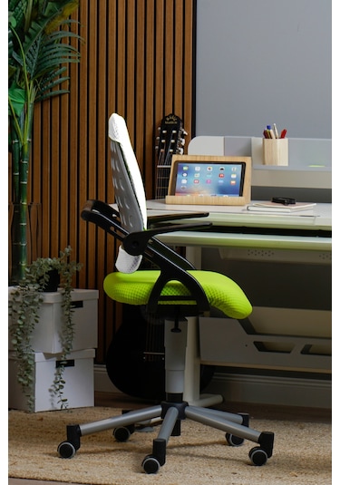 Creo Mobili Yükseklik Ayarlı Vega Plus Çalışma Sandalyesi, Ofis Ve Bilgisayar Koltuğu Beyaz/yeşil Gri