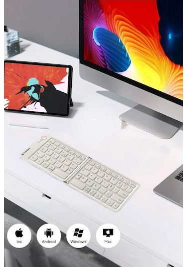 Torima TK-08 Beyaz Kablosuz Katlanabilir Şarjlı Taşınabilir Mini Bluetooth Klavye