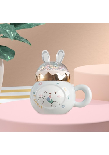 Suntek Sevimli Tavşan Kahve Kupaları Kapaklı Ve Ev Beyaz