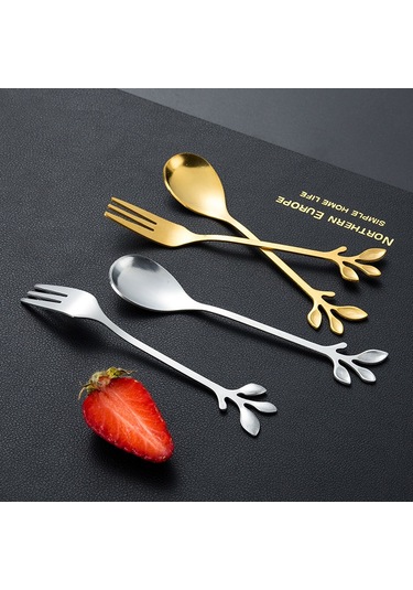 Kosona Gümüş Renkli Paslanmaz Çelik Kaşıklık Seti: Çay, Kahve Karıştırıcı, Kurabiye, Meyve, Ay Kek Yeme Kaşıkları - Doğa Motifli Zanaatî Tasarım Diğer