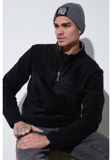 Buratti Regular Fit Anti-Pilling Tüylenme Yapmayan Dik Yaka Kalın Kışlık Şardonlu Erkek Polar 5896700 Siyah